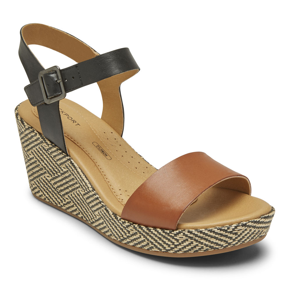 Rockport Womens Lyla Ankle-Strap - Sandals Black/Brown - QRH275048